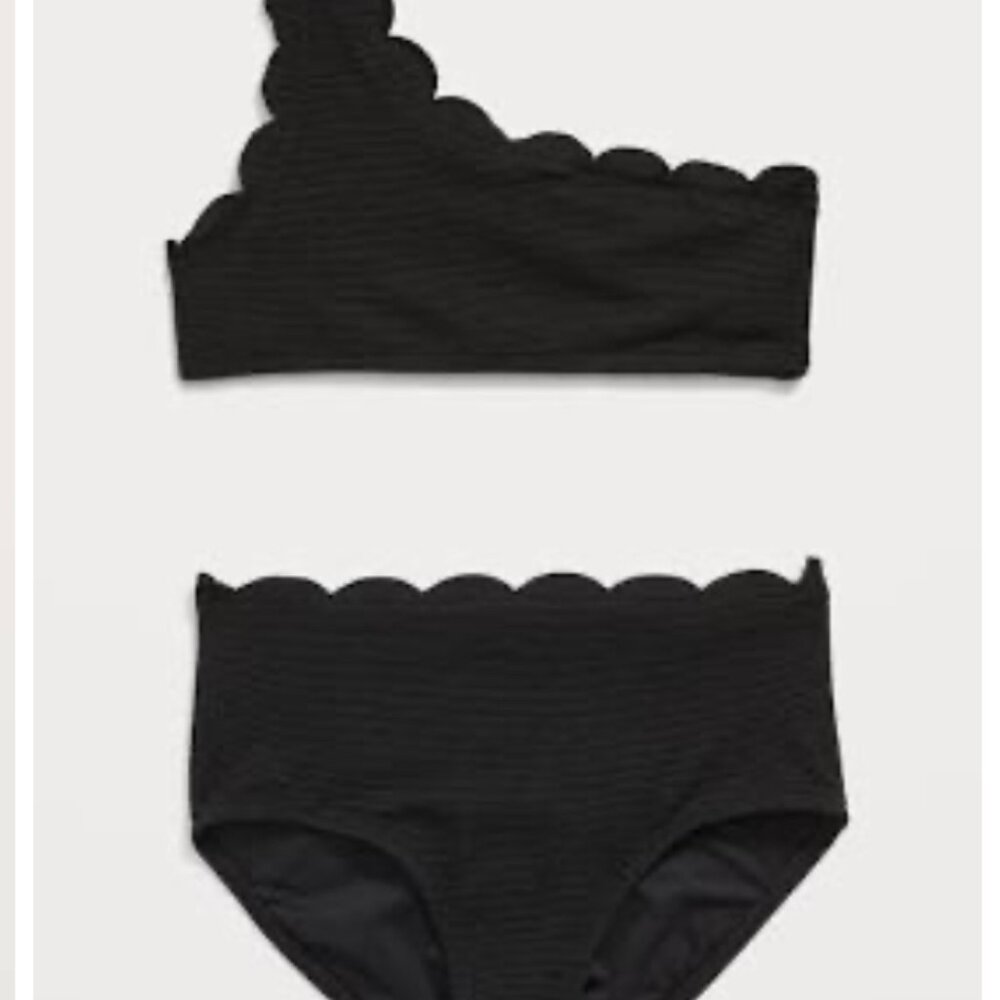 Old Navy size XL girls black one-shoulder scallop-trim swim set
